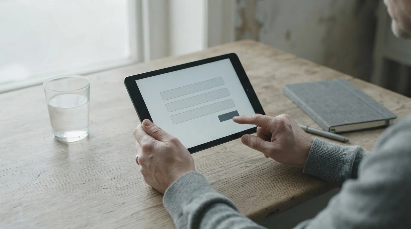 Manos rellenando un formulario de autoexclusión en una tableta
