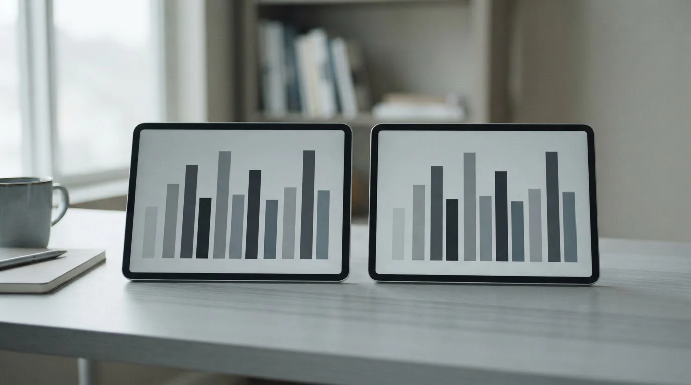 Dos tabletas con gráficos de barras de distinta altura
