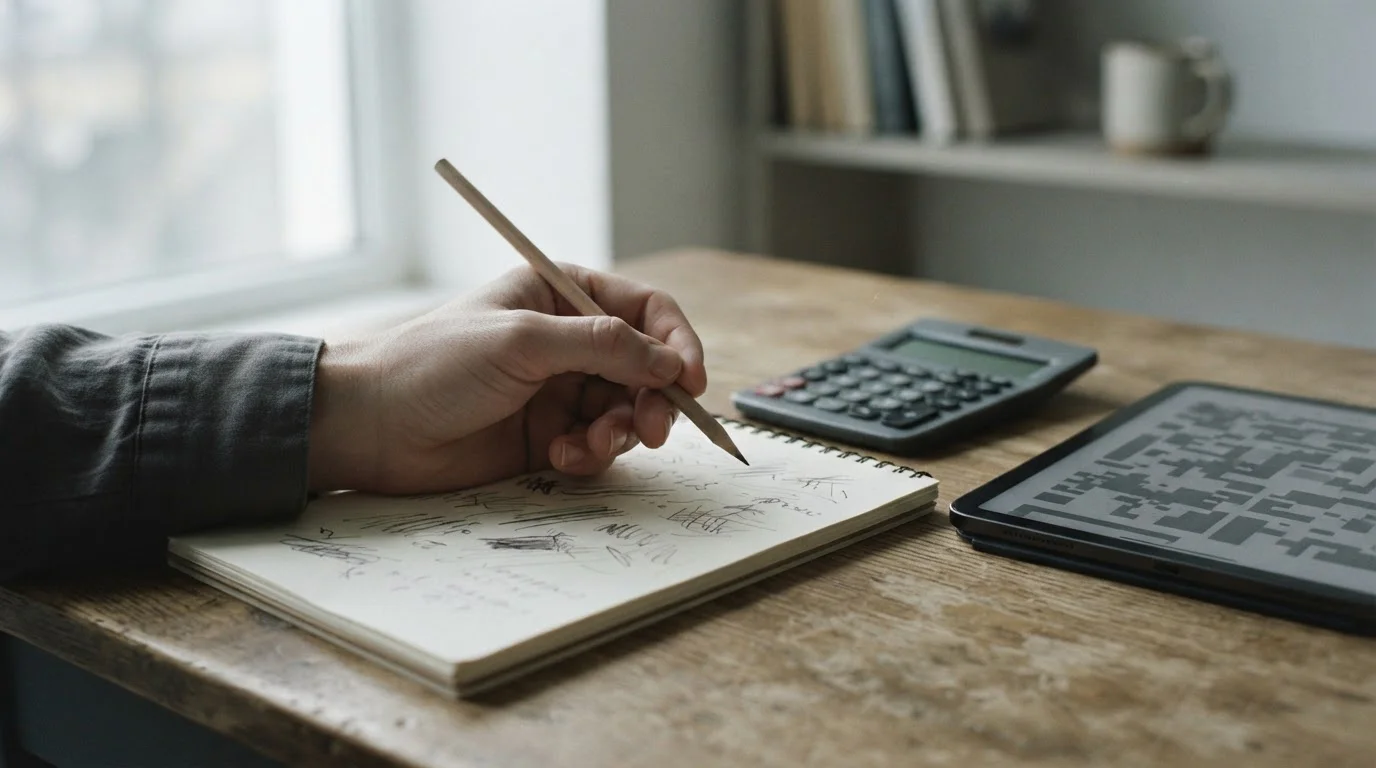 Cálculo a lápiz del valor real de un bono junto a una calculadora