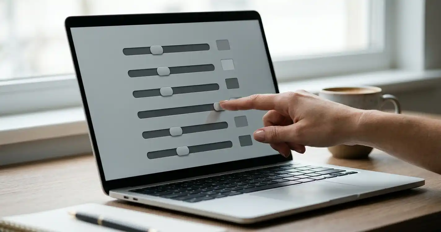 Mano que ajusta un control deslizante en la pantalla de un portátil