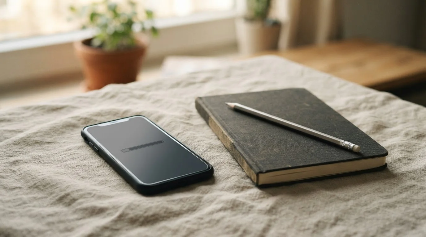 Móvil con una barra de progreso junto a un cuaderno